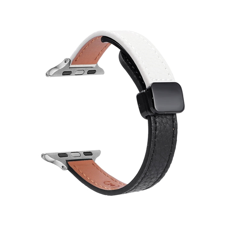 Rynx | For Apple Watch Series 5 40mm Slim Magnetic Closure Genuine Leather Watch Strap (Litchi Black Beige)