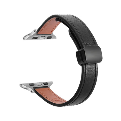 Rynx | For Apple Watch Series 4 44mm Slim Magnetic Buckle Genuine Leather Watch Strap (Simply Black)