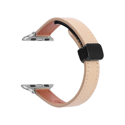 Rynx | For Apple Watch Series 4 44mm Slim Magnetic Buckle Genuine Leather Strap (Lychee Apricot)