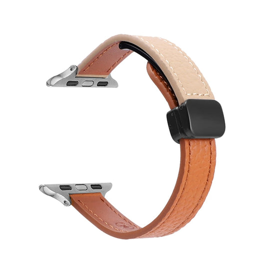 Rynx | For Apple Watch Series 2 42mm Slim Magnetic Buckle Genuine Leather Watch Strap (Litchi Orange Apricot)