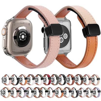 Rynx | For Apple Watch Series 4 44mm Slim Magnetic Buckle Genuine Leather Strap (Lychee Apricot)