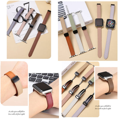 Rynx | For Apple Watch Series 4 44mm Slim Magnetic Buckle Genuine Leather Strap (Lychee Apricot)