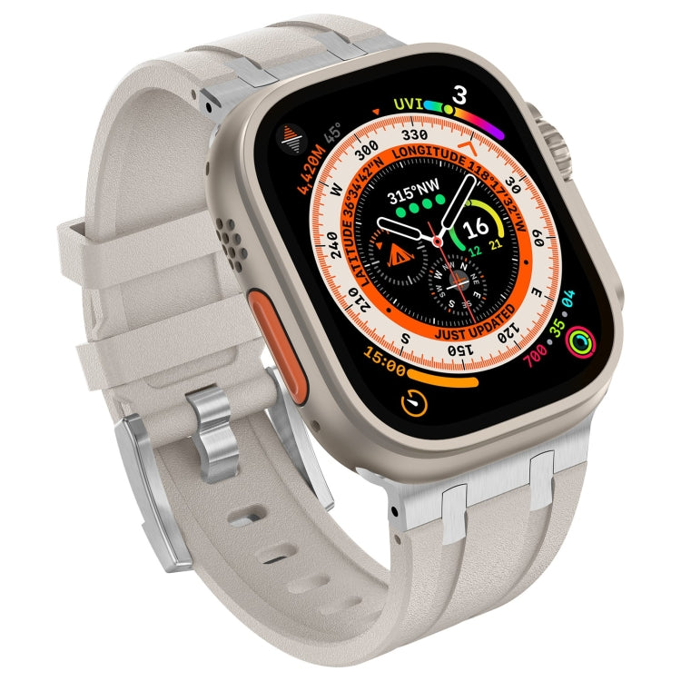 Rynx | For Apple Watch Series 9 45mm Stone Grain Liquid Silicone Band (Silver Starlight)