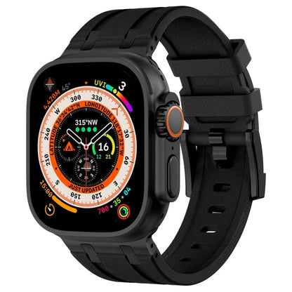 Rynx | For Apple Watch Ultra 49mm Stone Grain Liquid Silicone Watch Strap (Black Black)