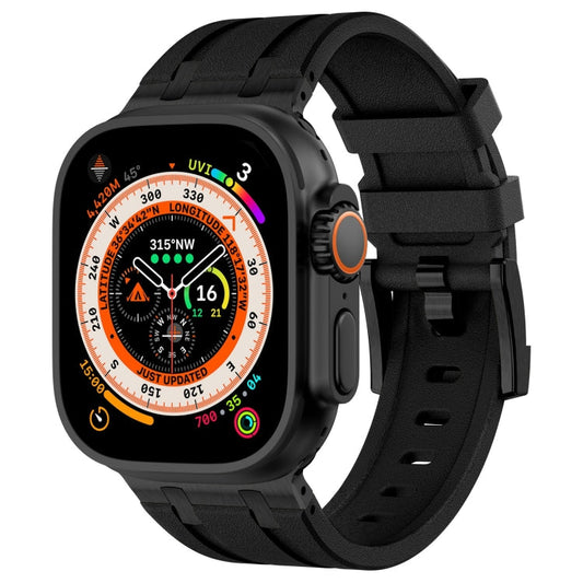 Rynx | For Apple Watch Ultra 49mm Stone Grain Liquid Silicone Watch Strap (Black Black)