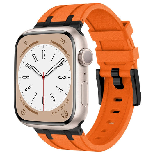 Rynx | For Apple Watch Series 7 45mm Stone Pattern Liquid Silicone Watch Band (Black Orange)