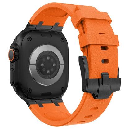 Rynx | For Apple Watch Series 7 45mm Stone Pattern Liquid Silicone Watch Band (Black Orange)