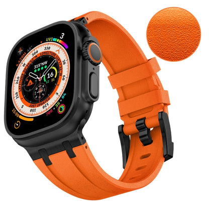 Rynx | For Apple Watch Series 7 45mm Stone Pattern Liquid Silicone Watch Band (Black Orange)