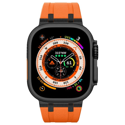 Rynx | For Apple Watch Series 7 45mm Stone Pattern Liquid Silicone Watch Band (Black Orange)