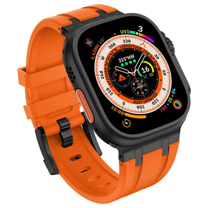 Rynx | For Apple Watch Series 7 45mm Stone Pattern Liquid Silicone Watch Band (Black Orange)