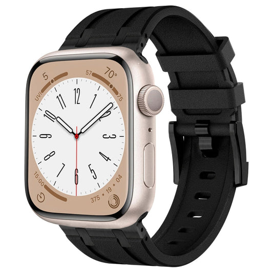 Rynx | For Apple Watch Series 7 45mm Stone Grain Liquid Silicone Watch Band (Black Black)