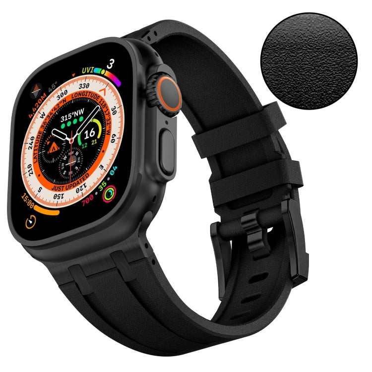 Rynx | For Apple Watch Series 7 45mm Stone Grain Liquid Silicone Watch Band (Black Black)