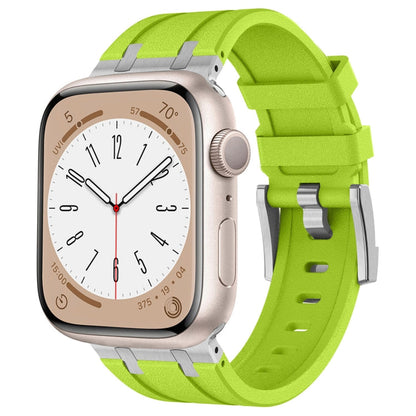 Rynx | For Apple Watch Series 6 44mm Stone Grain Liquid Silicone Watch Band (Silver Green)
