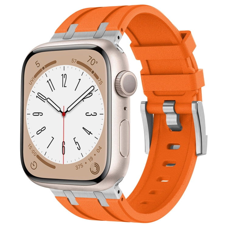 Rynx | For Apple Watch Series 4 44mm Stone Grain Liquid Silicone Watch Strap (Silver Orange)