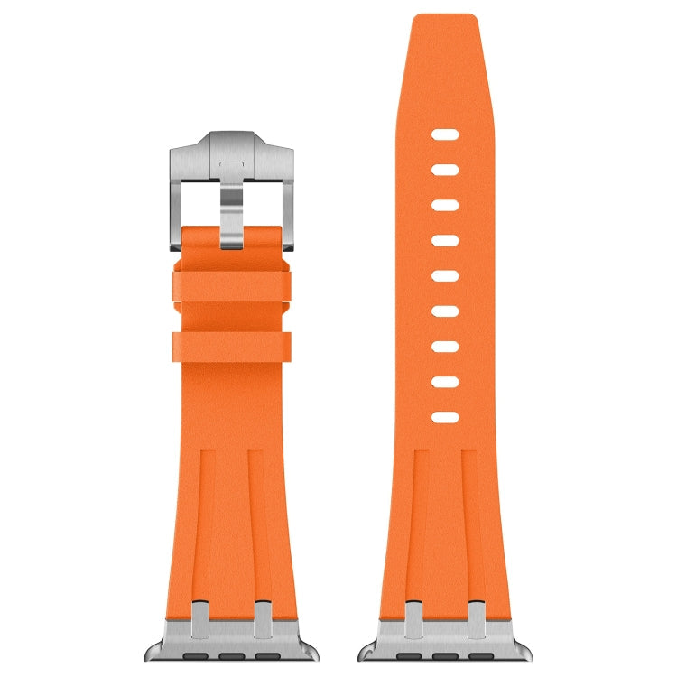 Rynx | For Apple Watch Series 4 44mm Stone Grain Liquid Silicone Watch Strap (Silver Orange)