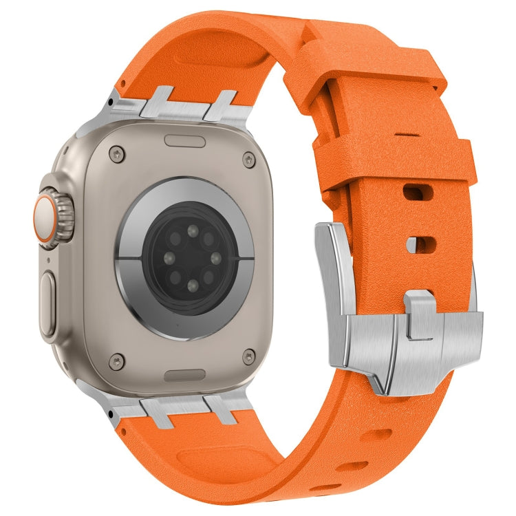 Rynx | For Apple Watch Series 4 44mm Stone Grain Liquid Silicone Watch Strap (Silver Orange)