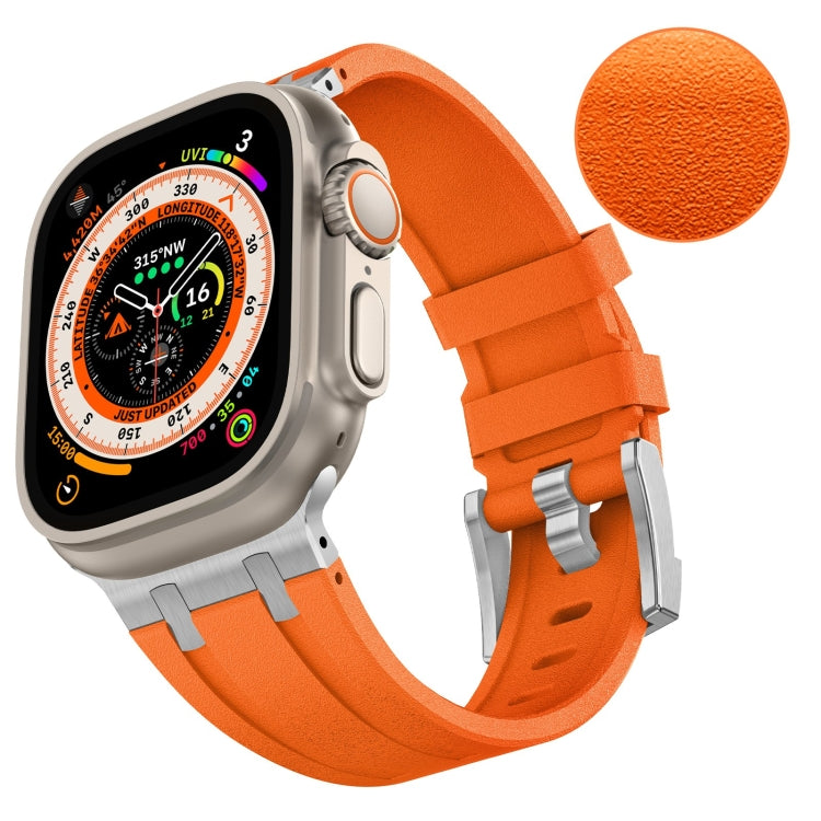 Rynx | For Apple Watch Series 4 44mm Stone Grain Liquid Silicone Watch Strap (Silver Orange)