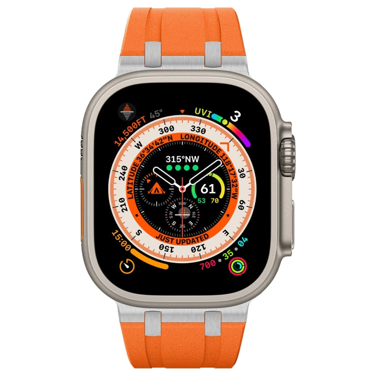 Rynx | For Apple Watch Series 4 44mm Stone Grain Liquid Silicone Watch Strap (Silver Orange)