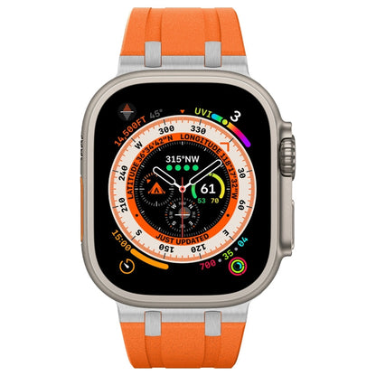Rynx | For Apple Watch Series 4 44mm Stone Grain Liquid Silicone Watch Strap (Silver Orange)