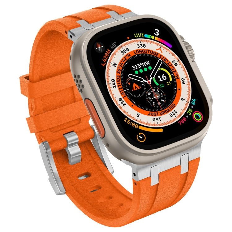 Rynx | For Apple Watch Series 4 44mm Stone Grain Liquid Silicone Watch Strap (Silver Orange)