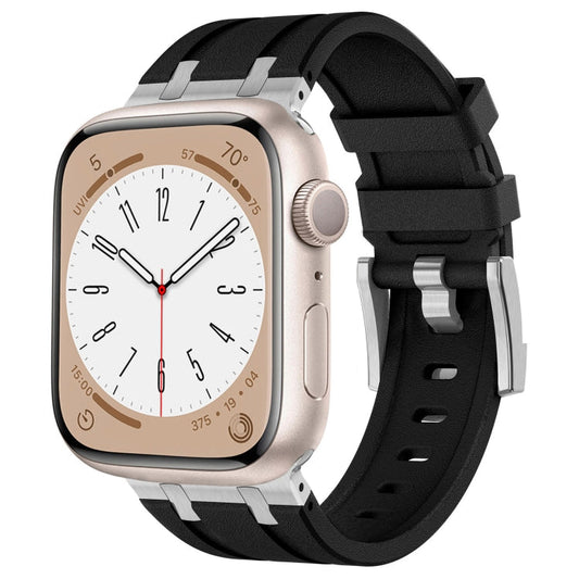 Rynx | For Apple Watch Series 4 44mm Stone Grain Liquid Silicone Watch Band (Silver Black)