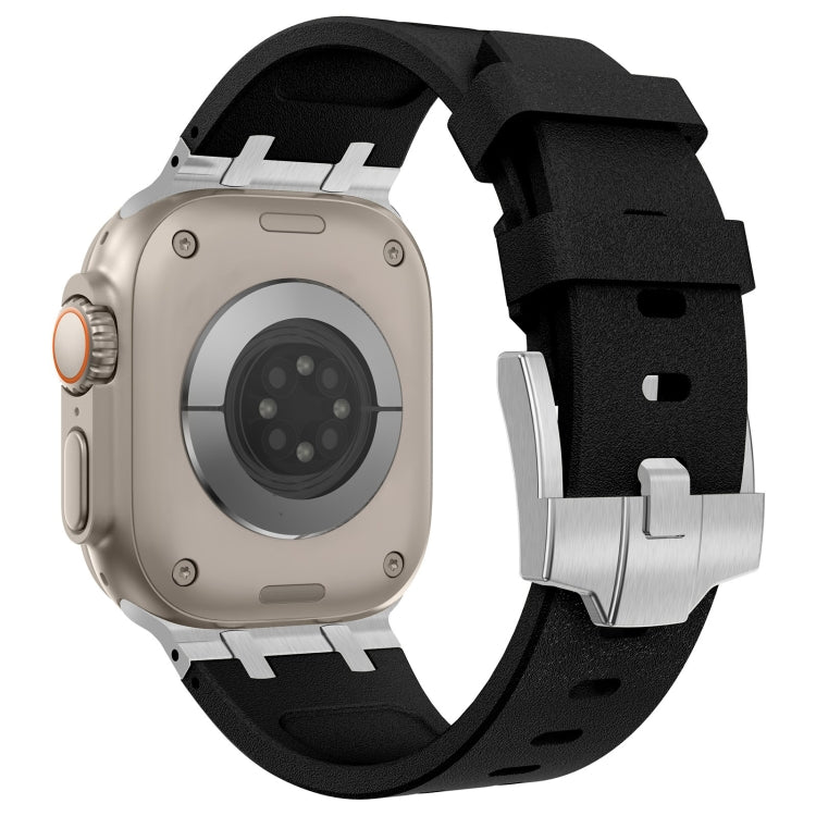 Rynx | For Apple Watch Series 4 44mm Stone Grain Liquid Silicone Watch Band (Silver Black)