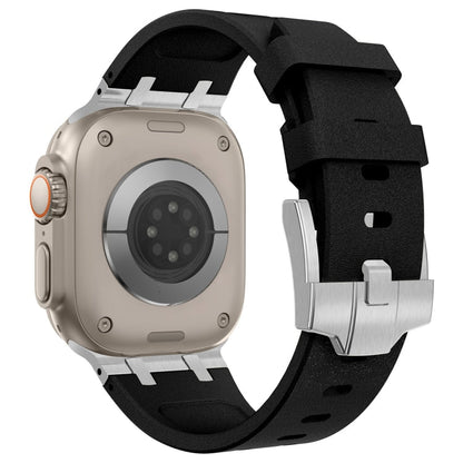 Rynx | For Apple Watch Series 4 44mm Stone Grain Liquid Silicone Watch Band (Silver Black)