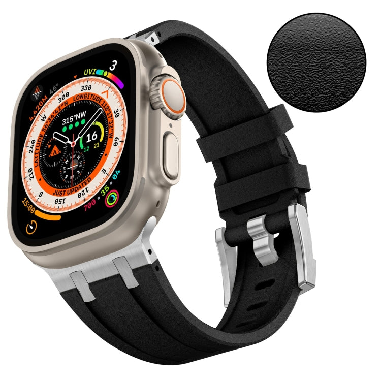Rynx | For Apple Watch Series 4 44mm Stone Grain Liquid Silicone Watch Band (Silver Black)