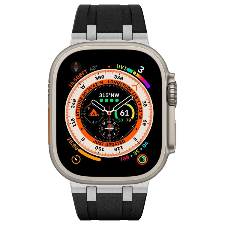 Rynx | For Apple Watch Series 4 44mm Stone Grain Liquid Silicone Watch Band (Silver Black)