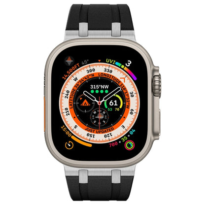 Rynx | For Apple Watch Series 4 44mm Stone Grain Liquid Silicone Watch Band (Silver Black)