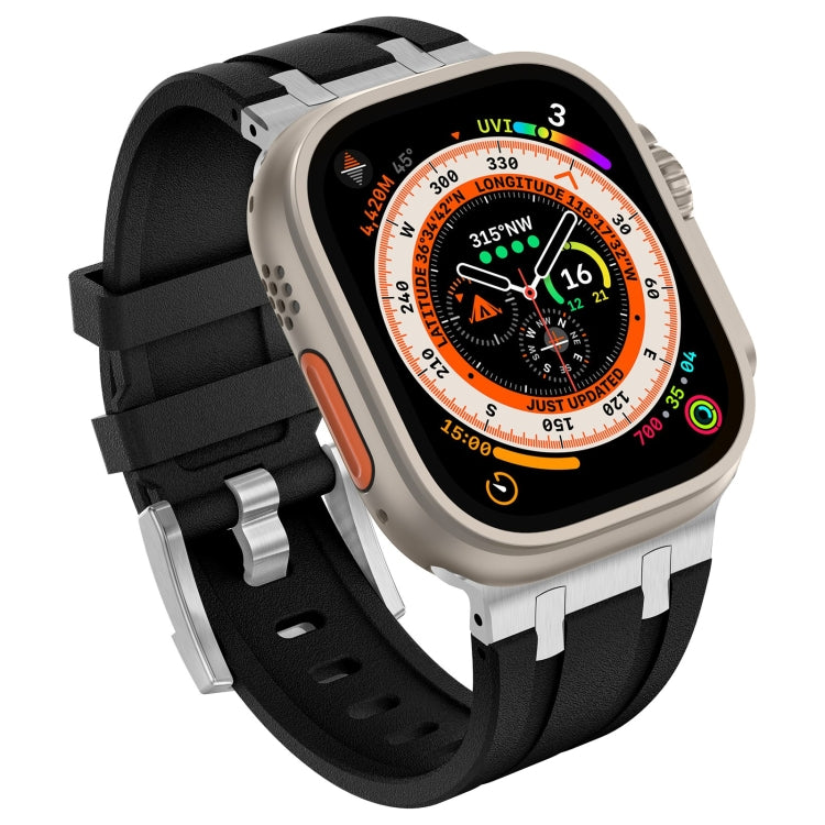Rynx | For Apple Watch Series 4 44mm Stone Grain Liquid Silicone Watch Band (Silver Black)