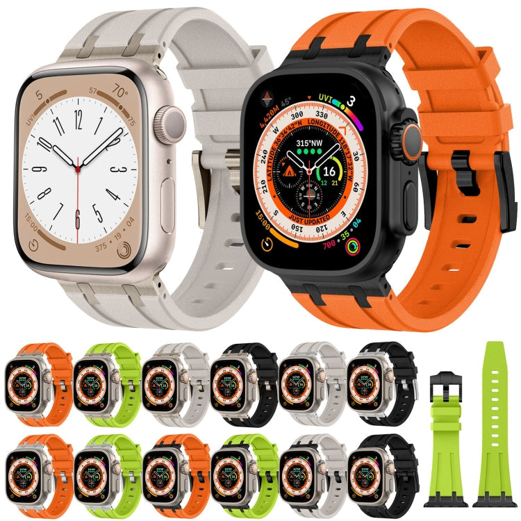 Rynx | For Apple Watch Series 4 44mm Stone Grain Liquid Silicone Watch Strap (Silver Orange)