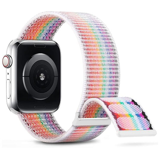 Rynx | For Apple Watch Series 8 45 mm Double Hook and Loop Nylon Watch Band (Rainbow)