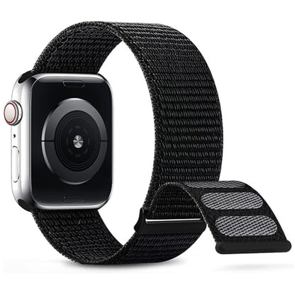 Rynx | For Apple Watch Series 4 44mm Double Hook and Loop Nylon Watch Strap (Dark Black)