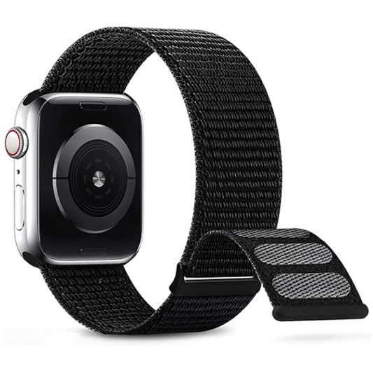 Rynx | For Apple Watch Series 4 44mm Double Hook and Loop Nylon Watch Strap (Dark Black)