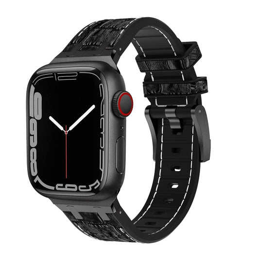 Rynx | For Apple Watch Series 9 45mm Crocodile Texture Liquid Silicone Watch Strap (Black White Black)