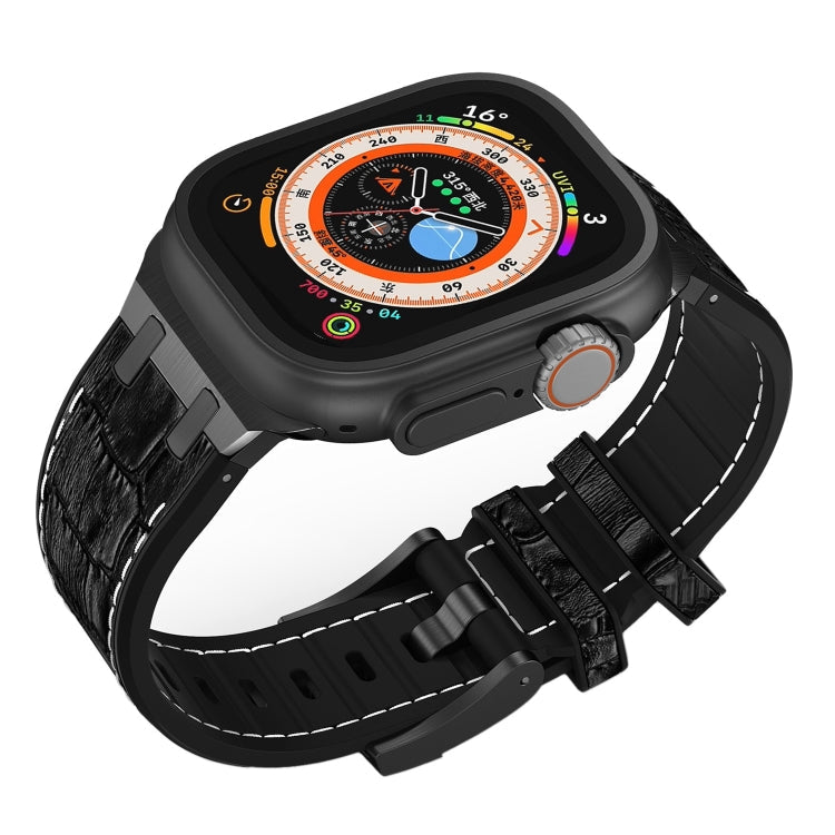 Rynx | For Apple Watch Series 9 45mm Crocodile Texture Liquid Silicone Watch Strap (Black White Black)