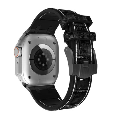 Rynx | For Apple Watch Series 9 45mm Crocodile Texture Liquid Silicone Watch Strap (Black White Black)