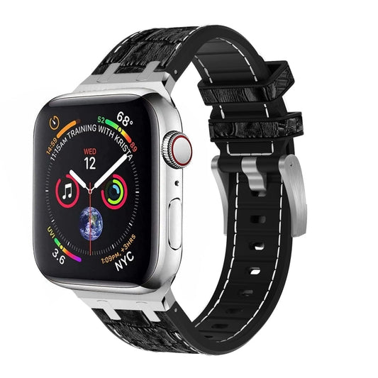 Rynx | For Apple Watch Series 9 45mm Crocodile Leather Texture Liquid Silicone Watch Strap (Silver White Black)