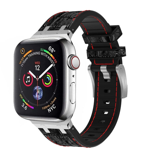 Rynx | For Apple Watch Series 9 45mm Crocodile Texture Liquid Silicone Watch Strap (Silver Red Black)
