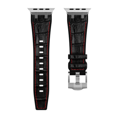 Rynx | For Apple Watch Series 9 45mm Crocodile Texture Liquid Silicone Watch Strap (Silver Red Black)