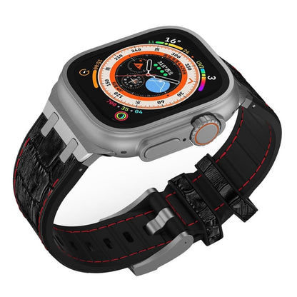 Rynx | For Apple Watch Series 9 45mm Crocodile Texture Liquid Silicone Watch Strap (Silver Red Black)