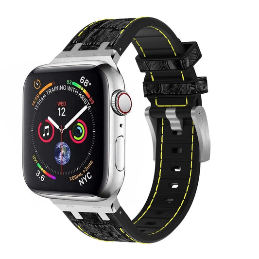 Rynx | For Apple Watch Series 9 45mm Crocodile Texture Liquid Silicone Watch Strap (Silver Yellow Black)