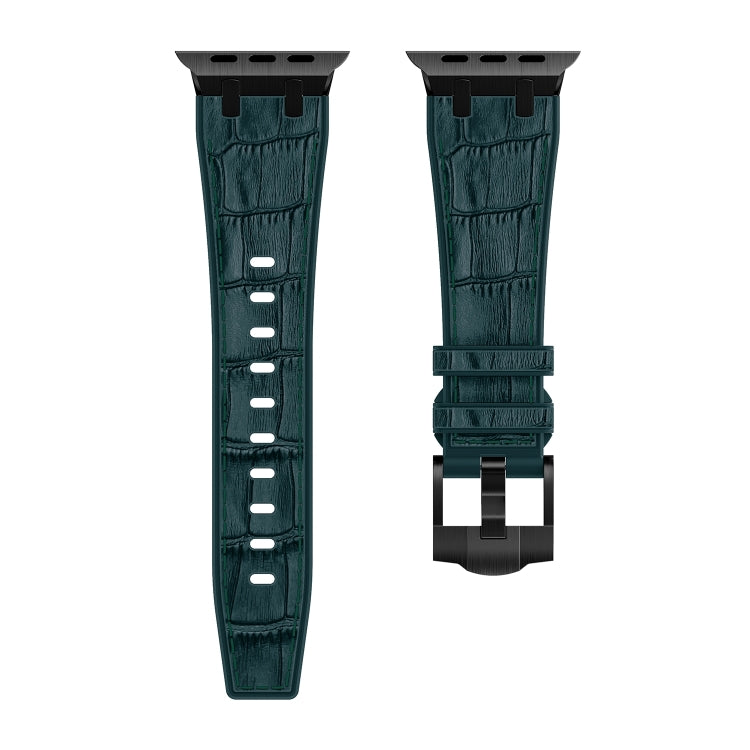 Rynx | For Apple Watch SE 2022 44mm Crocodile Texture Liquid Silicone Watch Strap (Black Deep Green)