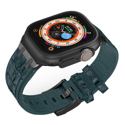 Rynx | For Apple Watch SE 2022 44mm Crocodile Texture Liquid Silicone Watch Strap (Black Deep Green)