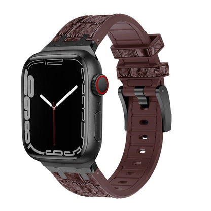 Rynx | For Apple Watch Series 7 41mm Crocodile Texture Liquid Silicone Watch Band (Black Dark Brown)