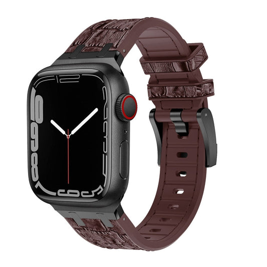 Rynx | For Apple Watch Series 7 41mm Crocodile Texture Liquid Silicone Watch Band (Black Dark Brown)