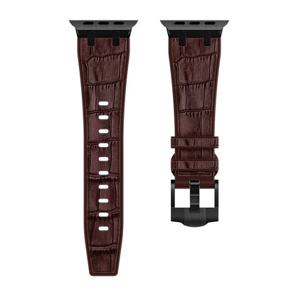 Rynx | For Apple Watch Series 7 41mm Crocodile Texture Liquid Silicone Watch Band (Black Dark Brown)