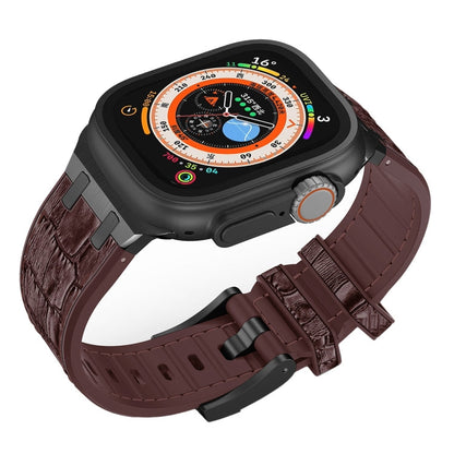 Rynx | For Apple Watch Series 7 41mm Crocodile Texture Liquid Silicone Watch Band (Black Dark Brown)