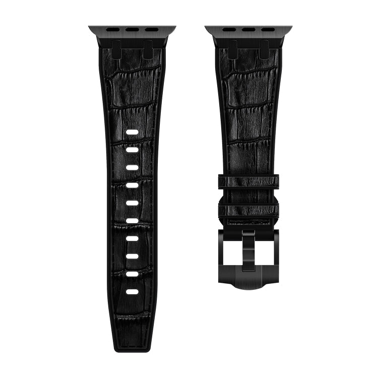 Rynx | For Apple Watch Series 5 40mm Crocodile Texture Liquid Silicone Watch Band (Black Black)